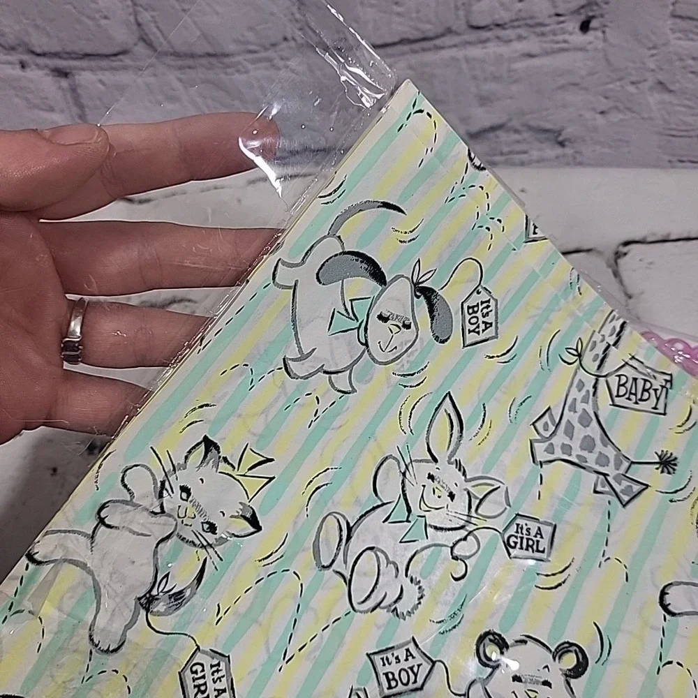 Vintage Gift Wrap Wrapping Paper New Baby Themed Lot Of 4 Different Prints